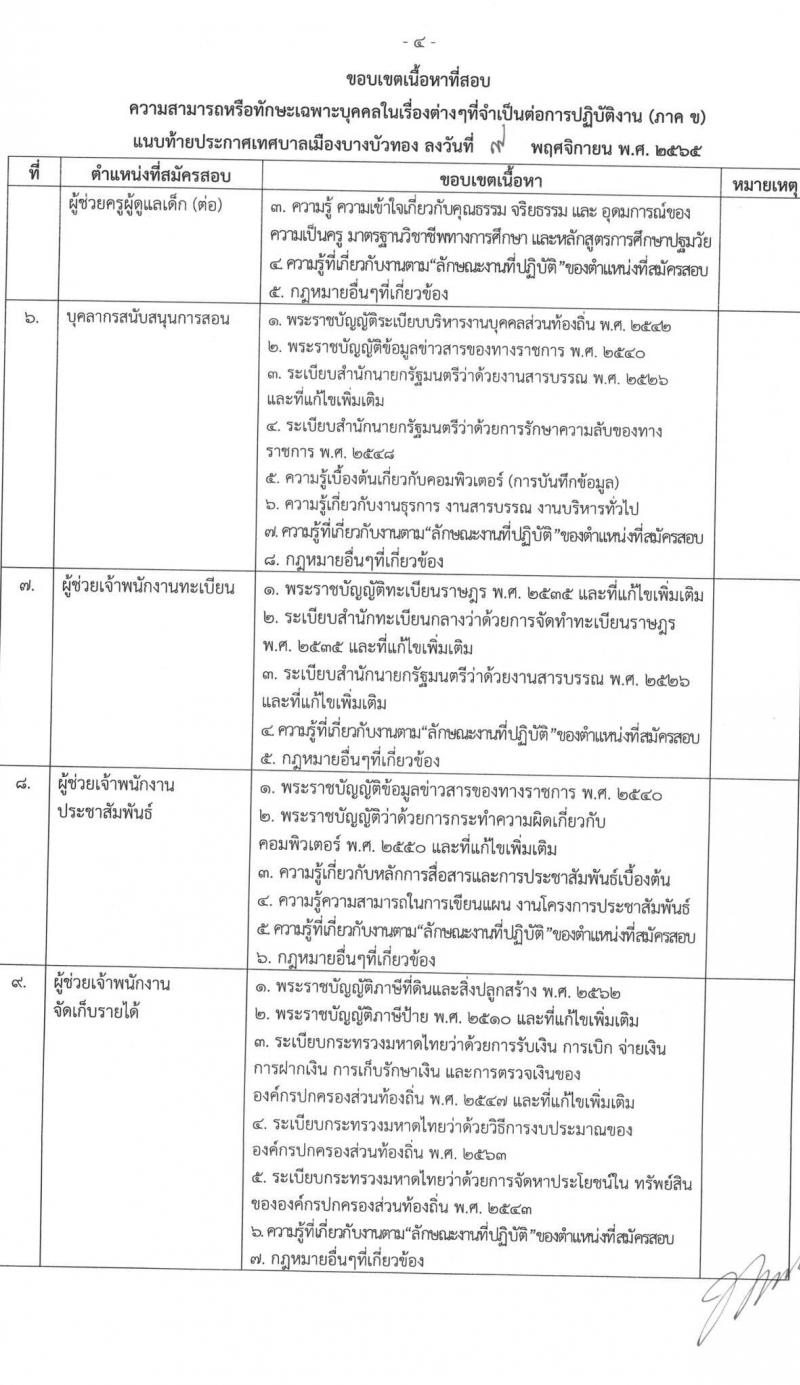 เทศบาลเมืองบางบัวทอง รับสมัครบุคคลเพื่อการสรรหาเป็นพนักงานจ้าง จำนวน 17 ตำแหน่ง 22 อัตรา (วุฒิ ม.ต้น ม.ปลาย  ปวช. ปวส. ป.ตรี) รับสมัคร ตั้งแต่วันที่ 21-19 พ.ย. 2565