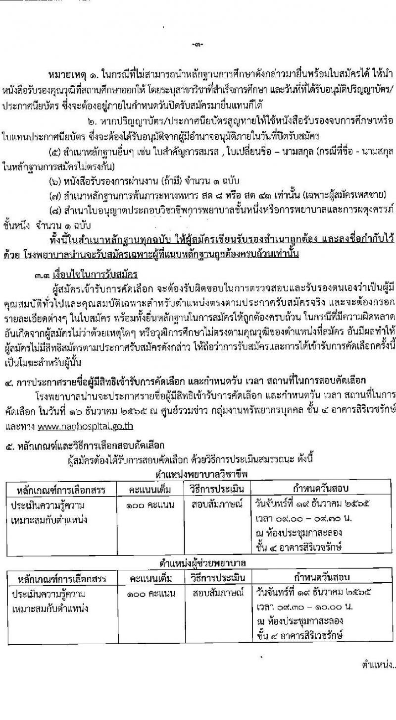 โรงพยาบาลน่าน รับสมัครบุคคลเพื่อสอบคัดเลือกเพื่อจ้างเป็นลูกจ้างชั่วคราว จำนวน 5 ตำแหน่ง 53 อัตรา (วุฒิ  ม.ต้น ม.ปลาย ป.ตรี ประกาศนียบัตร ป.ตรี ทางการพยาบาล) รับสมัครตั้งแต่วันที่ 23 พ.ย. – 9 ธ.ค 2565