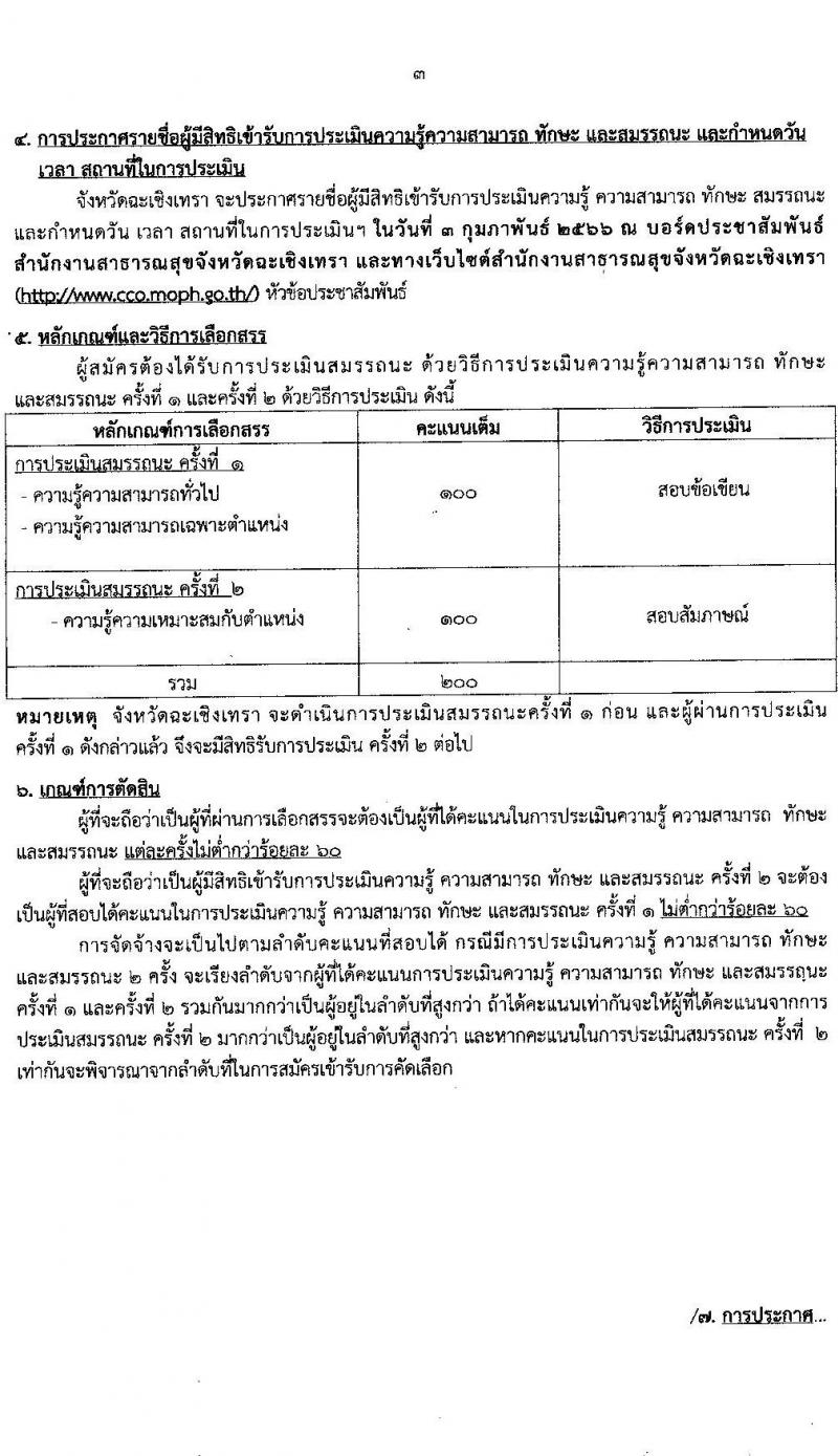 สาธารณสุขจังหวัดฉะเชิงเทรา รับสมัครบุคคลเพื่อเลือกสรรเป็นพนักงานราชการทั่วไป จำนวน 3 ตำแหน่ง ครั้งแรก 7 อัตรา (วุฒิ ป.ตรี) รับสมัครสอบตั้งแต่วันที่ 24-30 ม.ค. 2566