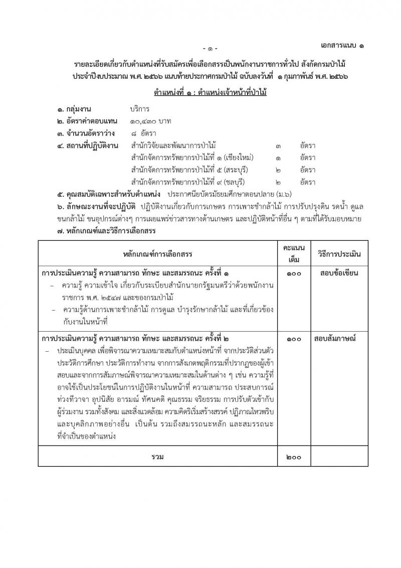 กรมป่าไม้ รับสมัครบุคคลเพื่อเลือกสรรเป็นพนักงานราชการทั่วไป จำนวน 17 ตำแหน่ง 64 อัตรา (วุฒิ ม.6 ปวช. ปวส. หรือเทียบเท่า ป.ตรี) รับสมัครสอบทางอินเทอร์เน็ต ตั้งแต่วันที่ 8-15 ก.พ. 2566