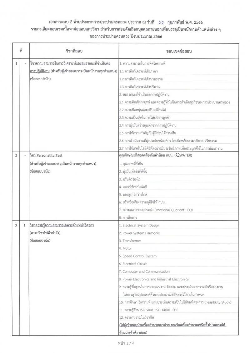การประปานครหลวง รับสมัครสอบคัดเลือกบุคคลภายนอกเพื่อบรรจุเป็นพนักงาน จำนวน 4 ตำแหน่ง ครั้งแรก 6 อัตรา (วุฒิ ป.ตรี) รับสมัครสอบทางอินเทอร์เน็ต ตั้งแต่วันที่ 14-27 มี.ค. 2566