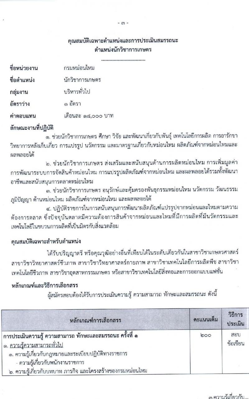 กรมหม่อนไหม รับสมัครบุคคลเพื่อสรรหาและเลือกสรรพนักงานราชการทั่วไป จำนวน 3 ตำแหน่ง 3 อัตรา (วุฒิ ปวส.หรือเทียบเท่า ป.ตรี) รับสมัครสอบทางอินเทอร์เน็ต ตั้งแต่วันที่ 13-20 มี.ค. 2566