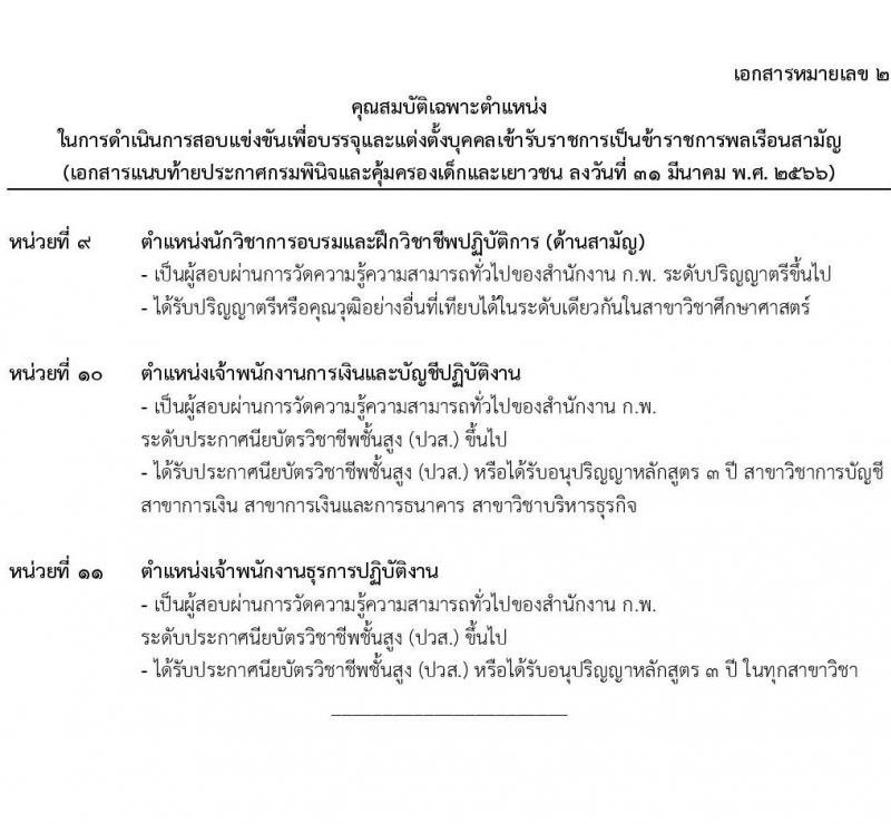 กรมพินิจและคุ้มครองเด็กและเยาวชน รับสมัครสอบแข่งขันเพื่อบรรจุและแต่งตั้งบุคคลเข้ารับราชการ จำนวน 10 ตำแหน่ง ครั้งแรก 36 อัตรา (วุฒิ ปวส. ป.ตรี) รับสมัครสอบทางอินเทอร์เน็ต ตั้งแต่วันที่ 3-27 เม.ย. 2566