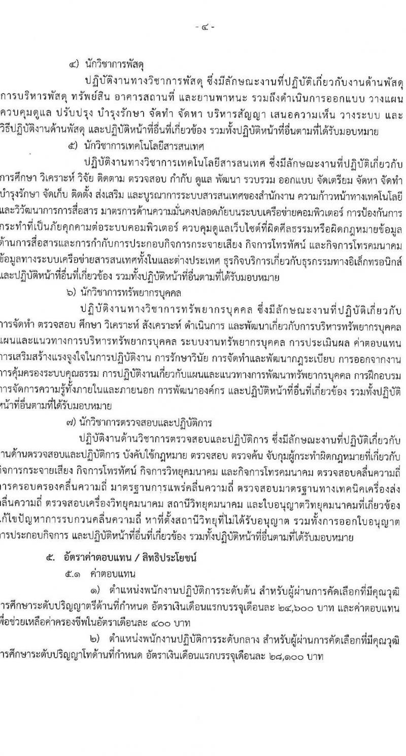 สำนักงานคณะกรรมการกิจการกระจายเสียง กิจการโทรทัศน์ และกิจการโทรคมนาคมแห่งชาติ รับสมัครคัดเลือกเพื่อบรรจุและแต่งตั้งบุคคลเข้ารับราชการ จำนวน 11 ตำแหน่ง ครั้งแรก 62 อัตรา (วุฒิ ไม่ต่ำกว่า ป.ตรี ป.โท) รับสมัครสอบทางอินเทอร์เน็ตตั้งแต่วันที่ 18 เม.ย. – 31 พ.ค. 2566
