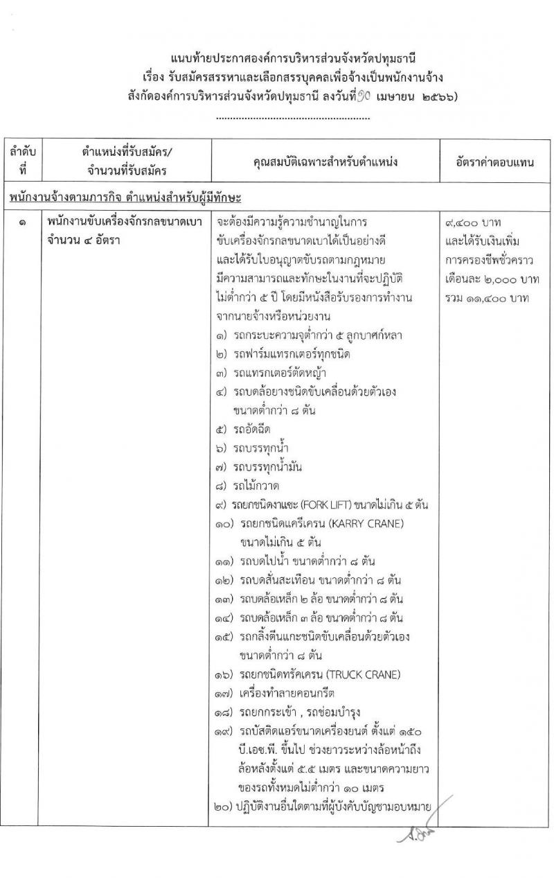 องค์การบริหารส่วนจังหวัดปทุมธานี รับสมัครสรรหาและเลือกสรรบุคคลเพื่อจ้าง จำนวน 11 ตำแหน่ง 62 อัตรา (บางตำแหน่งไม่ต้องใช้วุฒิ, วุฒิ ม.ต้น ม.ปลาย ปวช. ปวส. ป.ตรี) รับสมัครสอบตั้งแต่วันที่ 24 เม.ย. – 2 พ.ค. 2566