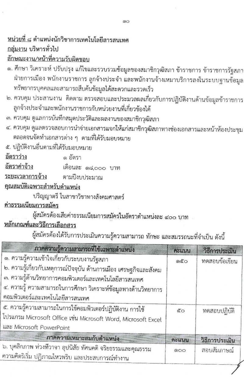 สำนักงานเลขาธิการวุฒิสภา รับสมัครบุคคลเพื่อเลือกสรรเป็นพนักงานราชการรัฐสภาทั่วไป จำนวน 10 ตำแหน่ง 15 อัตรา (วุฒิ ม.3 ม.6 ปวส. ป.ตรี) รับสมัครสอบทางอินเทอร์เน็ตตั้งแต่วันที่ 10-28 เม.ย. 2566