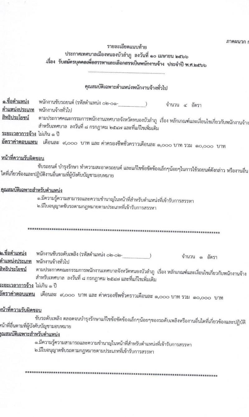 เทศบาลเมืองหนองบัวลำภู รับสมัครบุคคลเพื่อเลือกสรรเป็นพนักงานจ้าง จำนวน 16 ตำแหน่ง 41 อัตรา (บางตำแหน่งไม่ต้องใช้วุฒิ ม.ต้น ม.ปลาย ปวช. ปวส. ป.ตรี) รับสมัครสอบตั้งแต่วันที่ 21 เม.ย. – 1 พ.ค. 2566
