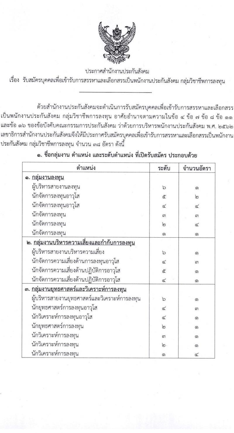 สำนักงานประกันสังคม รับสมัครบุคคลเพื่อเข้ารับการสรรหาและเลือกสรรเป็นพนักงาน จำนวน 38 อัตรา (วุฒิ ป.ตรี ขึ้นไป) รับสมัครสอบทางอีเมลตั้งแต่วันที่ 1-31 พ.ค. 2566