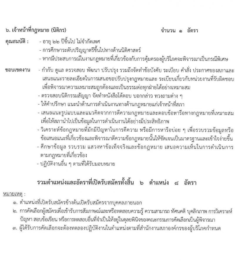 สำนักงานสภาองค์กรของผู้บริโภค รับสมัครคัดเลือกบุคคลเข้าปฏิบัติงาน จำนวน 6 ตำแหน่ง 8 อัตรา (วุฒิ ป.ตรี ขึ้นไป) รับสมัครสอบทางอีเมลตั้งแต่บัดนี้ จนถึงวันที่จะได้ผู้มีความเหมาะสม