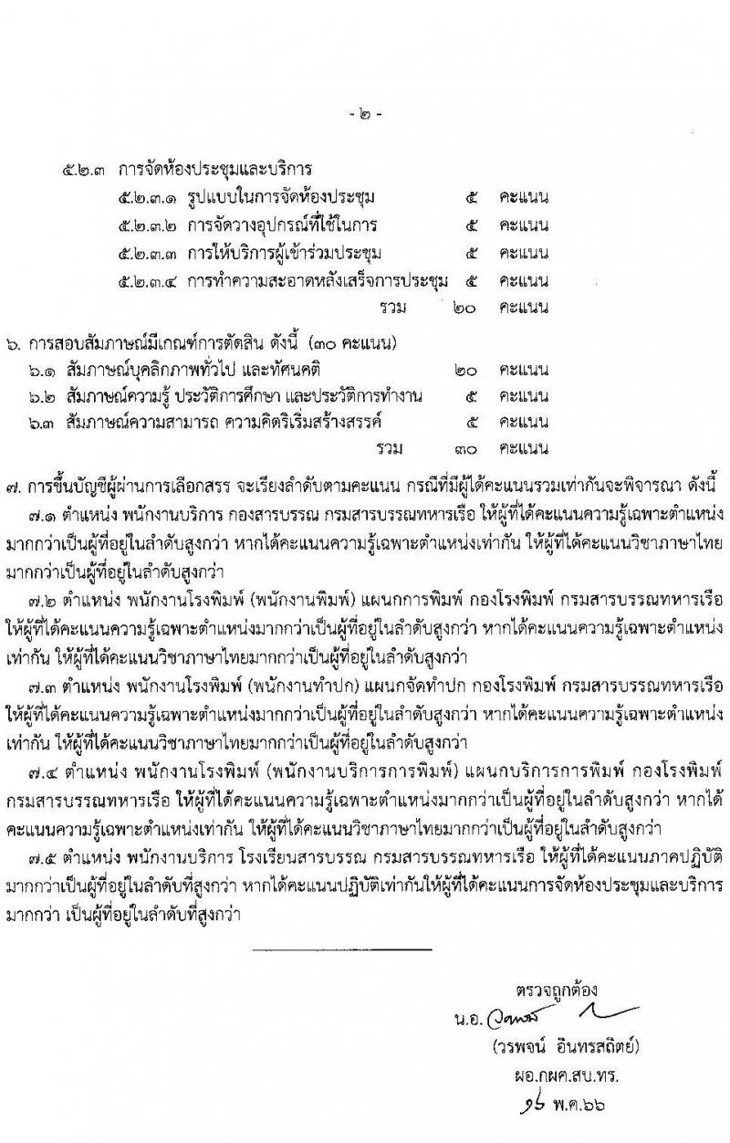 กรมสารบรรณทหารเรือ รับสมัครบุคคลพลเรือนเพื่อเลือกสรรเป็นพนักงานราชการ จำนวน 5 ตำแหน่ง ครั้งแรก 9 อัตรา (วุฒิ ไม่ต่ำกว่า ม.ต้น หรือเทียบเท่า) รับสมัครสอบตั้งแต่วันที่ 25-31 พ.ค. 2566