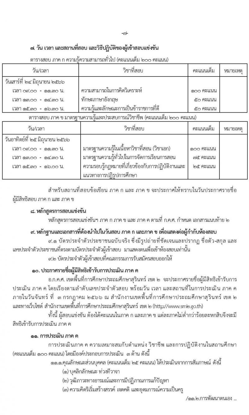 อ.ก.ค.ศ.เขตพื้นที่การศึกษาประถมศึกษาสุรินทร์ เขต 2 รับสมัครสอบแข่งขันเพี่อบรรจุและแต่งตั้งบุคคลเข้ารับราชการเป็นข้าราชการครูและบุคลากรทางการศึกษา ตำแหน่งครูผู้ช่วย 8 อัตรา (วุฒิ ป.ตรี) รับสมัครสอบทางอินเทอร์เน็ตตั้งแต่วันที่ 31 พ.ค. – 6 มิ.ย. 2566