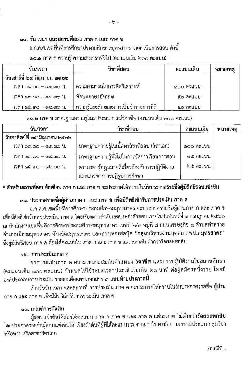 อ.ก.ค.ศ.เขตพื้นที่การศึกษาประถมศึกษาสมุทรสาคร รับสมัครสอบแข่งขันเพื่อบรรจุและแต่งตั้งบุคคลเข้ารับราชการเป็นข้าราชการครูและบุคลากรทางการศึกษา ตำแหน่งครูผู้ช่วย จำนวน 168 อัตรา (วุฒิ ป.ตรี) รับสมัครสอบตั้งแต่วันที่ 31 พ.ค. – 6 มิ.ย. 2566
