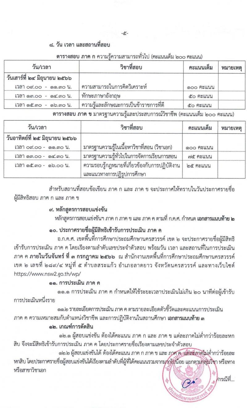อ.ก.ค.ศ.เขตพื้นที่การศึกษาประถมศึกษานครสวรรค์ เขต 2 รับสมัครสอบแข่งขันเพื่อบรรจุและแต่งตั้งบุคคลเข้ารับราชการเป็นข้าราชการครูและบุคลากรทางการศึกษา ตำแหน่งครูผู้ช่วย จำนวน 85 อัตรา (วุฒิ ป.ตรี) รับสมัครสอบตั้งแต่วันที่ 31 พ.ค. – 6 มิ.ย. 2566