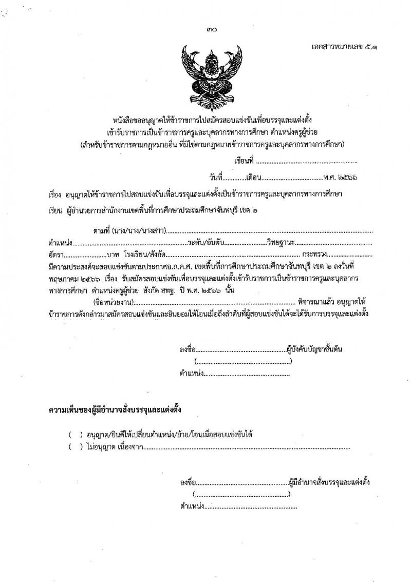 อ.ก.ค.ศ.เขตพื้นที่การศึกษาประถมศึกษาจันทบุรี เขต 2 รับสมัครสอบแข่งขันเพื่อบรรจุและแต่งตั้งบุคคลเข้ารับราชการเป็นข้าราชการครูและบุคลากรทางการศึกษา ตำแหน่งครูผู้ช่วย จำนวน 12 กลุ่มวิชา 93 อัตรา (วุฒิ ป.ตรี) รับสมัครสอบทางอินเทอร์เน็ตตั้งแต่วันที่ 31 พ.ค. – 6 มิ.ย. 2566