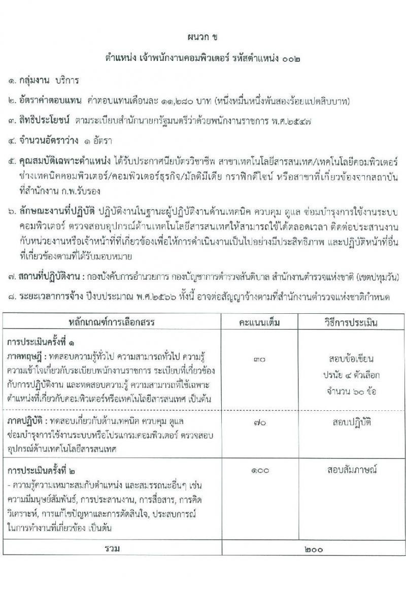 สำนักงานตำรวจแห่งชาติ กองบัญชาการตำรวจสันติบาล รับสมัครบุคคลเพื่อสรรหาและเลือกสรรเป็นพนักงานราชการทั่วไป จำนวน 4 ตำแหน่ง ครั้งแรก 8 อัตรา (วุฒิ ปวช.) รับสมัครสอบตั้งแต่วันที่ 15-23 มิ.ย. 2566