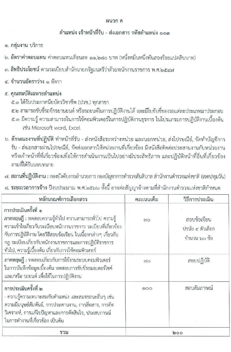 สำนักงานตำรวจแห่งชาติ กองบัญชาการตำรวจสันติบาล รับสมัครบุคคลเพื่อสรรหาและเลือกสรรเป็นพนักงานราชการทั่วไป จำนวน 4 ตำแหน่ง ครั้งแรก 8 อัตรา (วุฒิ ปวช.) รับสมัครสอบตั้งแต่วันที่ 15-23 มิ.ย. 2566