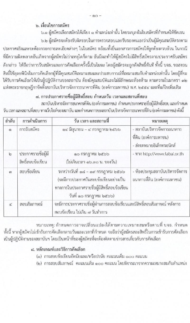 สถาบันบริหารจัดการธนาคารที่ดิน (องค์การมหาชน) รับสมัครบุคคลเพื่อการคัดเลือกเป็นผู้ปฏิบัติงาน จำนวน 10 ตำแหน่ง ครั้งแรก 15 อัตรา (วุฒิ ป.ตรี) รับสมัครสอบตั้งแต่บัดนี้ ถึง 4 ก.ค. 2566