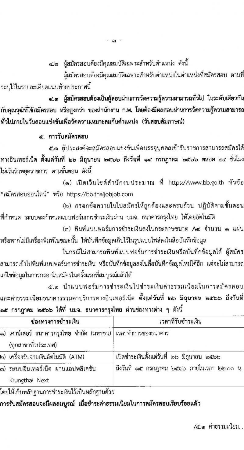 สำนักงบประมาณ รับสมัครสอบแข่งขันเพื่อบรรจุและแต่งตั้งบุคคลเข้ารับราชการ ตำแหน่งเจ้าพนักงานธุรการปฏิบัติงาน ครั้งแรก 13 อัตรา (วุฒิ ปวส.หรือเทียบเท่า) รับสมัครสอบทางอินเทอร์เน็ตตั้งแต่วันที่ 26 มิ.ย. – 15 ก.ค. 2566