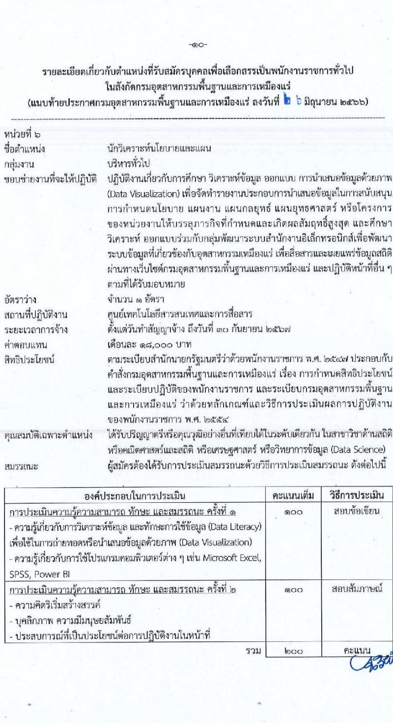 กรมอุตสาหกรรมพื้นฐานและการเหมืองแร่ รับสมัครบุคคลเพื่อเลือกสรรเป็นพนักงานราชการทั่วไป จำนวน 7 ตำแหน่ง ครั้งแรก 12 อัตรา (วุฒิ ปวส.หรือเทียบเท่า ป.ตรี) รับสมัครสอบทางอินเทอร์เน็ตตั้งแต่วันที่ 3-11 ก.ค. 2566