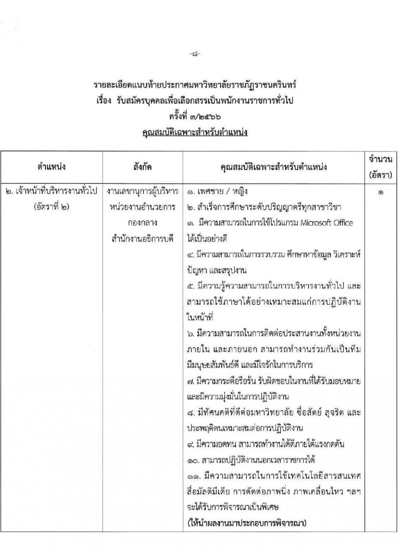มหาวิทยาลัยราชภัฏราชนครินทร์ รับสมัครบุคคลเพื่อเลือกสรรเป็นพนักงานราชการทั่วไป ตำแหน่งเจ้าหน้าที่บริหารงานทั่วไป จำนวน 2 อัตรา (วุฒิ ป.ตรี) รับสมัครสอบตั้งแต่วันที่ 10-20 ก.ค. 2566