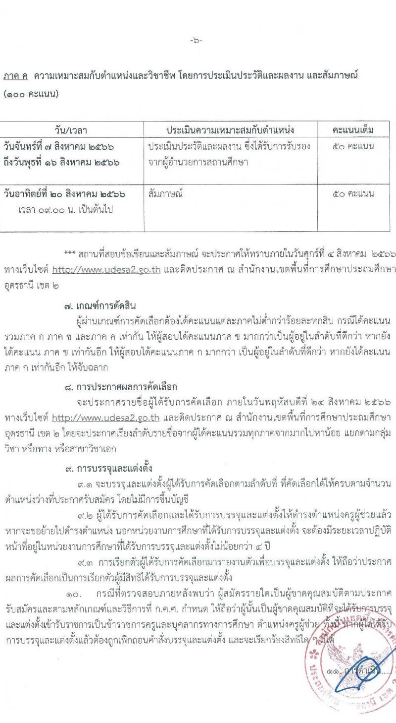 อ.ก.ค.ศ. เขตพื้นที่การศึกษาประถมศึกษาอุดรานี เขต 2 รับสมัครคัดเลือกบุคคลเพื่อบรรจุและแต่งตั้งบุคคลเข้ารับราชการ ตำแหน่งครูผู้ช่วย กรณีที่มีความจำเป็นหรือมีเหตุพิเศษ จำนวน 11 สาขาวิชาเอก ครั้งแรก 58 อัตรา (วุฒิ ป.ตรี) รับสมัครสอบด้วยตนเองตั้งแต่วันที่ 21-27 ก.ค. 2566
