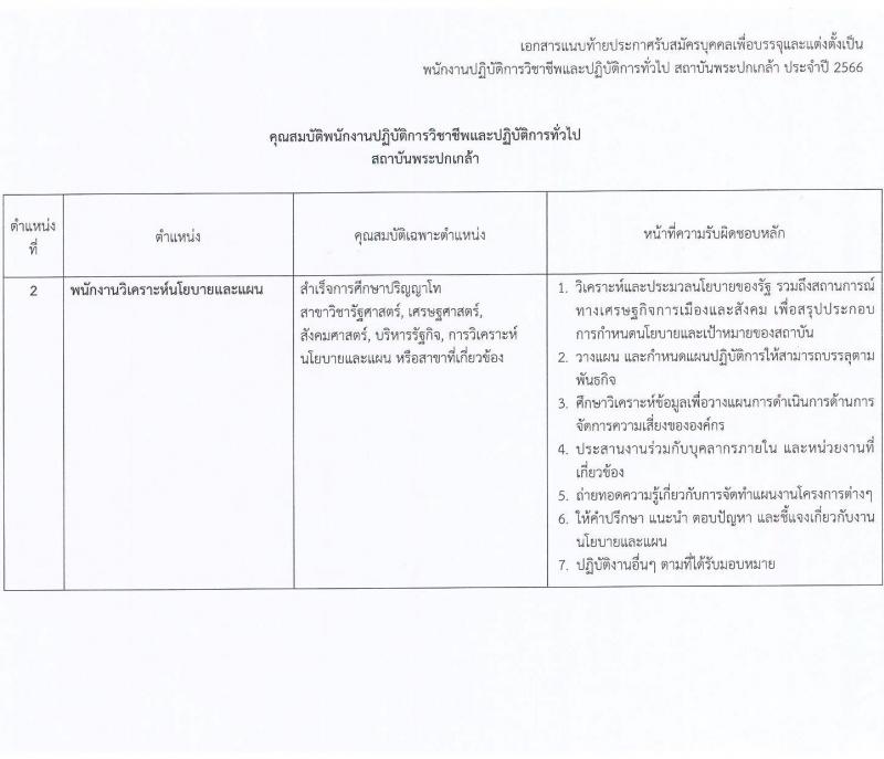 สถาบันพระปกเกล้า รับสมัครบุคคลเพื่อบรรจุและแต่งตั้งเป็นพนักงานปฏิบัติการวิชาชีพและปฏิบัติการทั่วไป จำนวน 10 ตำแหน่ง ครั้งแรก 20 อัตรา (วุฒิ ป.ตรี ป.โท) รับสมัครสอบทางอินเทอร์เน็ตตั้งแต่วันที่ 25 ก.ค. - 18 ส.ค. 2566