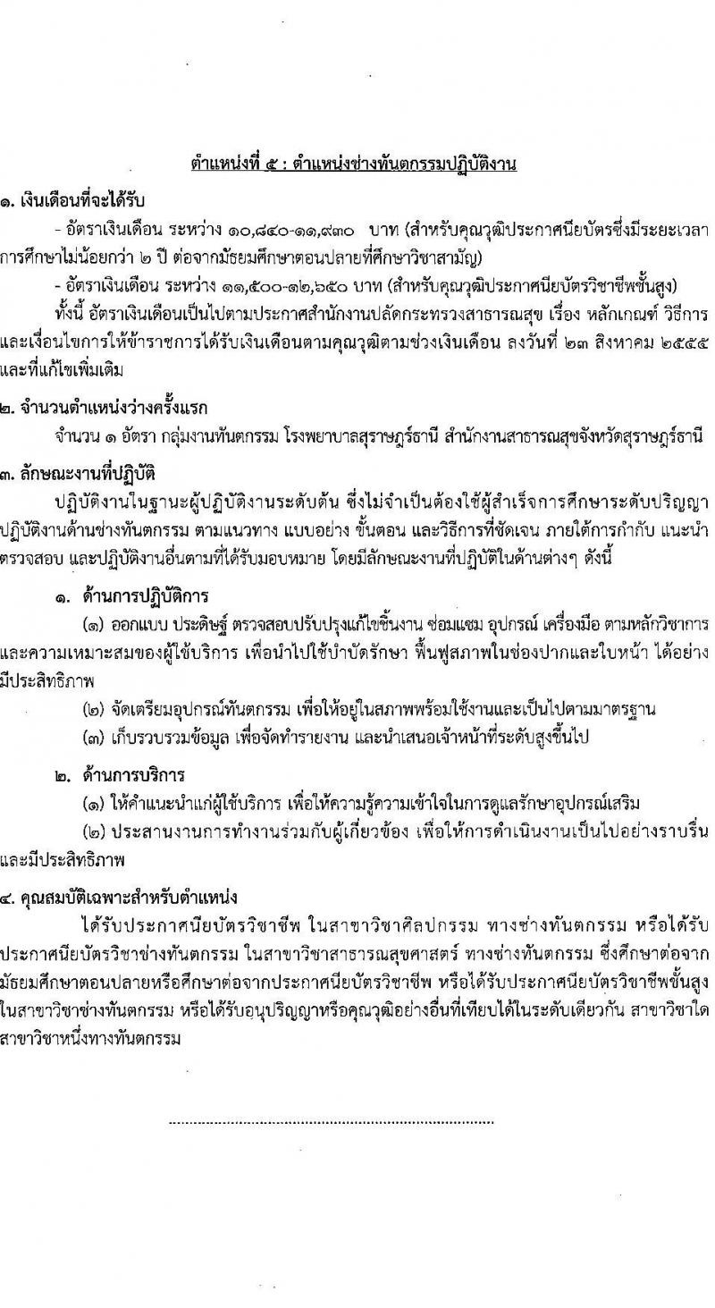 โรงพยาบาลสุราษฎร์ธานี รับสมัครคัดเลือกเพื่อบรรจุและแต่งตั้งบุคคลเข้ารับราชการ จำนวน 5 ตำแหน่ง ครั้งแรก 10 อัตรา (วุฒิ ปวส. ป.ตรี ทางการแพทย์พยาบาล) รับสมัครสอบตั้งแต่วันที่ 3-9 ส.ค. 2566
