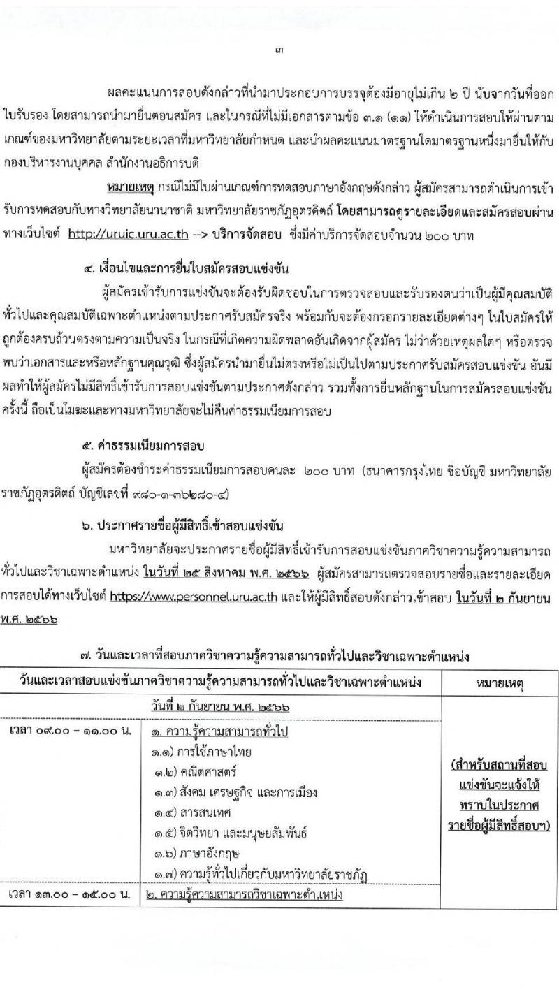 มหาวิทยาลัยราชภัฏอุตรดิตถ์ รับสมัครสอบแข่งขันบุคคลทั่วไปเพื่อบรรจุเป็นพนักงานมหาวิทยาลัย สายวิชาการร ครั้งที่ 5 ปีงบประมาณ 2566 จำนวน 5 อัตรา (วุฒิ ป.โท ป.เอก) รับสมัครสอบทางไปรษณีย์ (EMS) ตั้งแต่วันที่ 17-23 ส.ค. 2566