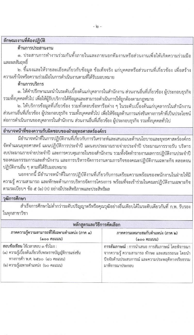 สำนักงานคณะกรรมการการแข่งขันทางการค้า รับสมัครบุคคลเข้ารับการคัดเลือกเพื่อบรรจุและแต่งตั้งพนักงาน จำนวน 5 ตำแหน่ง ครั้งแรก 8 อัตรา (วุฒิ ไม่ต่ำกว่า ป.ตรี) รับสมัครสอบทางอินเทอร์เน็ตตั้งแต่วันที่ 14 ก.ย. – 15 ต.ค. 2566