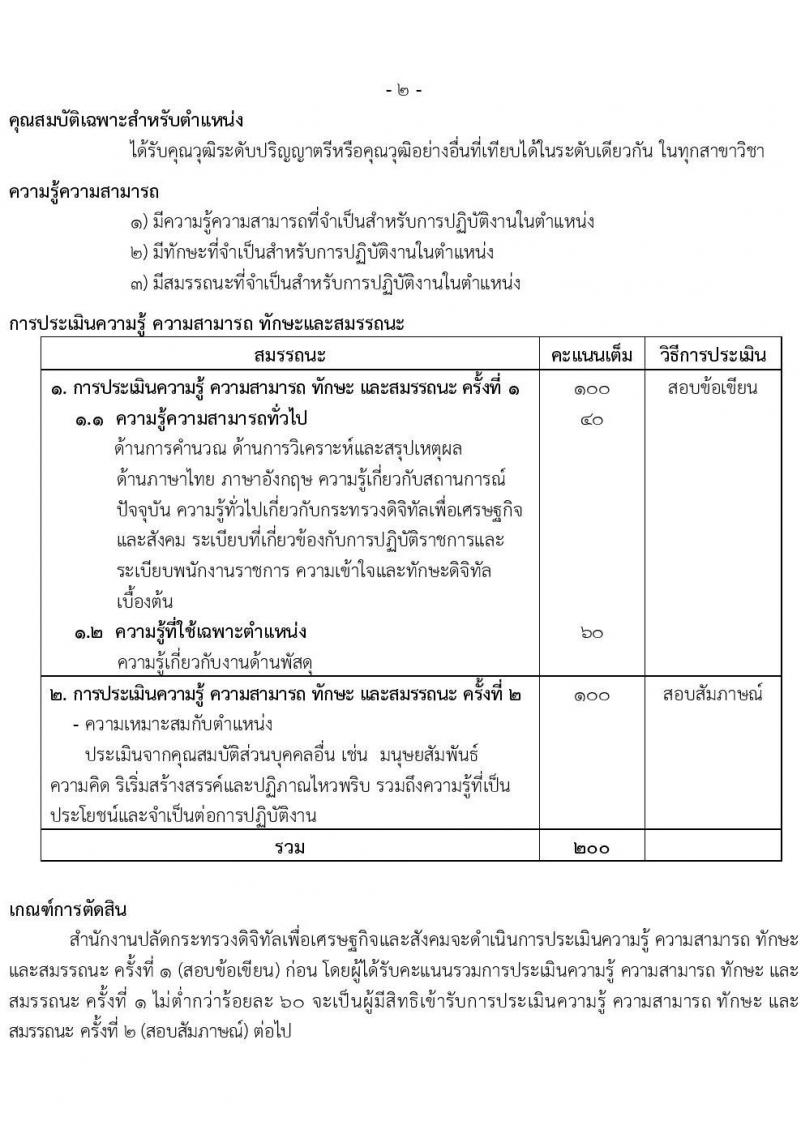 สำนักงานปลัดกระทรวงดิจิทัลเพื่อเศรษฐกิจและสังคม รับสมัครบุคคลเพื่อเลือกสรรเป็นพนักงานราชการทั่วไป จำนวน 2 ตำแหน่ง ครั้งแรก 3 อัตรา (วุฒิ ป.ตรี) รับสมัครสอบทางอินเทอร์เน็ตตั้งแต่วันที่ 11-29 ก.ย. 2566