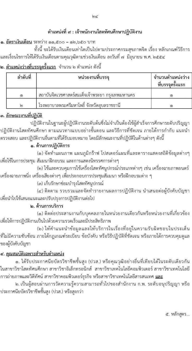 กรมสุขภาพจิต รับสมัครสอบแข่งขันเพื่อบรรจุและแต่งตั้งบุคคลเข้ารับราชการ จำนวน 10 ตำแหน่ง ครั้งแรก 24 อัตรา (วุฒิ ปวส.หรือเทียเท่า ป.ตรี) รับสมัครสอบทางอินเทอร์เน็ตตั้งแต่วันที่ 11-29 ก.ย. 2566