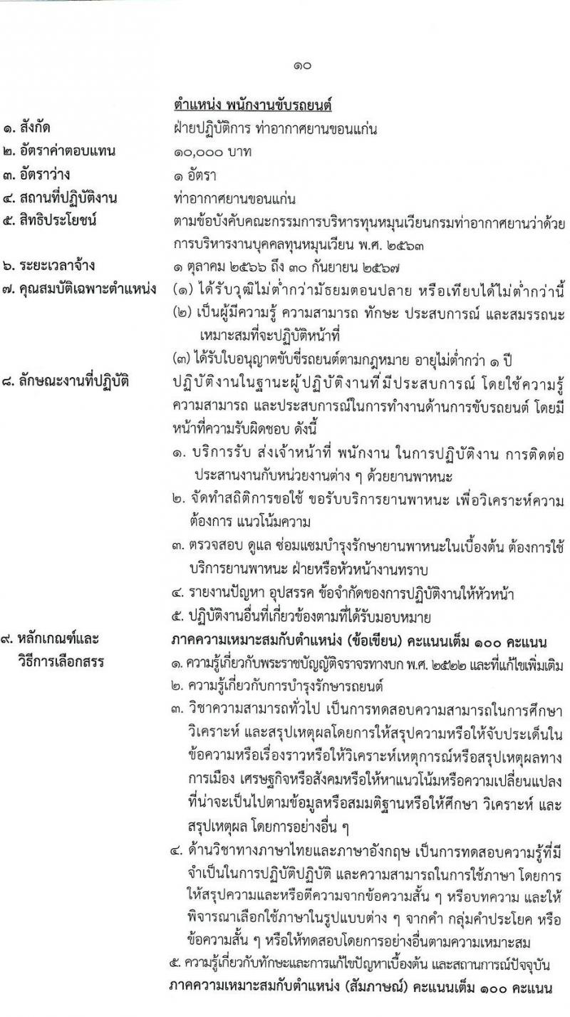 ท่าอากาศยานขอนแก่น รับสมัครสอบคัดเลือกบุคคลเพื่อจัดจ้างเป็นลูกจ้างทุนหมุนเวียน จำนวน 5 ตำแหน่ง ครั้งแรก 5 อัตรา (วุฒิ ไม่ต่ำกว่า ม.ปลาย ปวส. ป.ตรี) รับสมัครสอบตั้งแต่วันที่ 12-20 ก.ย. 2566