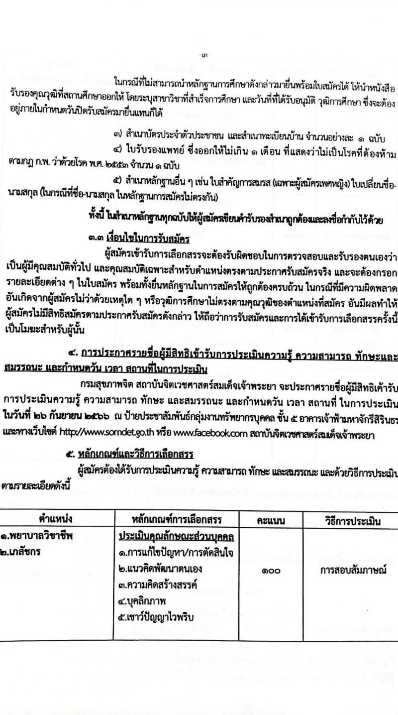 สถาบันจิตเวชศาสตร์สมเด็จเจ้าพระยา รับสมัครบุคคลเพื่อเลือกสรรเป็นพนักงานราชการทั่วไป จำนวน 4 ตำแหน่ง ครั้งแรก 10 อัตรา (วุฒิ ป.ตรี ป.โท) รับสมัครสอบด้วยตนเองหรือทางอีเมลตั้งแต่วันที่ 14-22 ก.ย. 2566