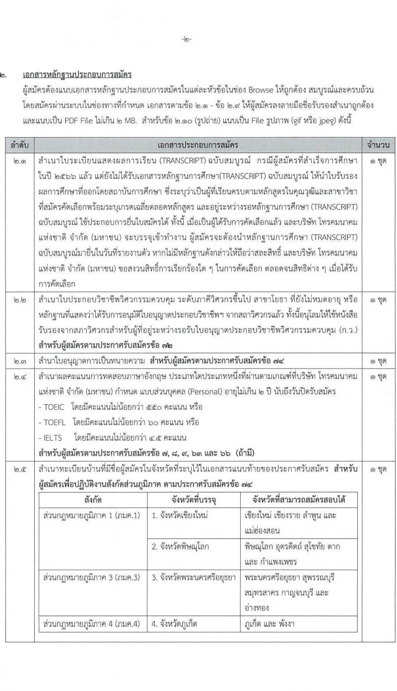 บริษัท โทรคมนาคมแห่งชาติ จำกัด (มหาชน) รับสมัครบุคคลเพื่อบรรจุบุคคลเข้าทำงานเป็นพนักงานในส่วนกลางและภูมิภาค จำนวน 174 อัตรา (วุฒิ ป.ตรี ป.โท) รับสมัครสอบทางอินเทอร์เน็ตตั้งแต่วันที่ 22 ก.ย. – 10 ต.ค. 2566