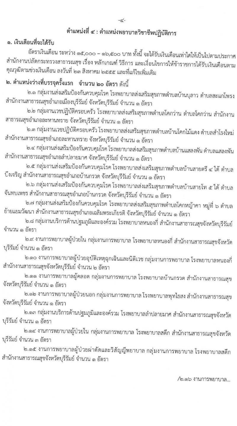 สาธารณสุขจังหวัดบุรีรัมย์ รับสมัครสอบแข่งขันเพื่อบรรจุและแต่งตั้งบุคคลเข้ารับราชการ จำนวน 5 ตำแหน่ง ครั้งแรก 24 อัตรา (วุฒิ ปวส.หรือเทียบเท่า ป.ตรี) รับสมัครสอบทางอินเทอร์เน็ตตั้งแต่วันที่ 24-30 ต.ค. 2566