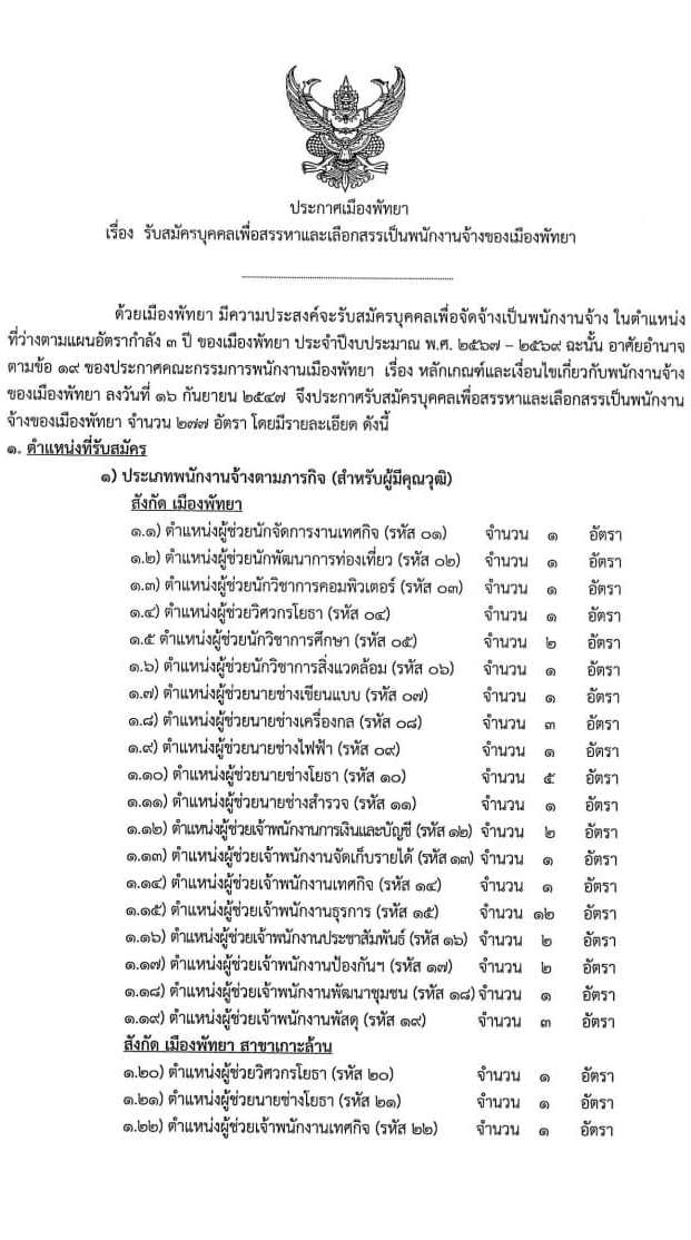 เมืองพัทยา รับสมัครบุคคลเพื่อสรรหาและเลือกสรรเป็นพนักงานจ้าง จำนวน 309 อัตรา (วุฒิ ป.6 ม.ต้น ม.ปลาย ปวช. ปวท. ปวส. ป.ตรี) รับสมัครสอบตั้งแต่วันที่ 13-21 พ.ย. 2566