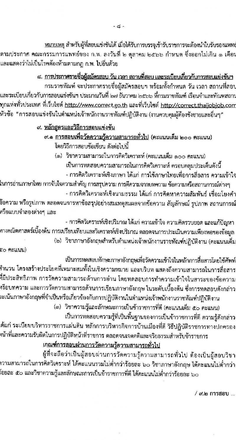 กรมราชทัณฑ์ รับสมัครสอบแข่งขันเพื่อบรรจุและแต่งตั้งบุคคลเข้ารับราชการในตำแหน่งเจ้าพนักงานราชทัณฑ์ปฏิบัติ (งานควบคุมผู้ต้องขังชายและอื่นๆ) จำนวน 221 อัตรา (วุฒิ ปวท. ปวส. อนุปริญญา) รับสมัครสอบตั้งแต่วันที่ 20 พ.ย. – 13 ธ.ค. 2566