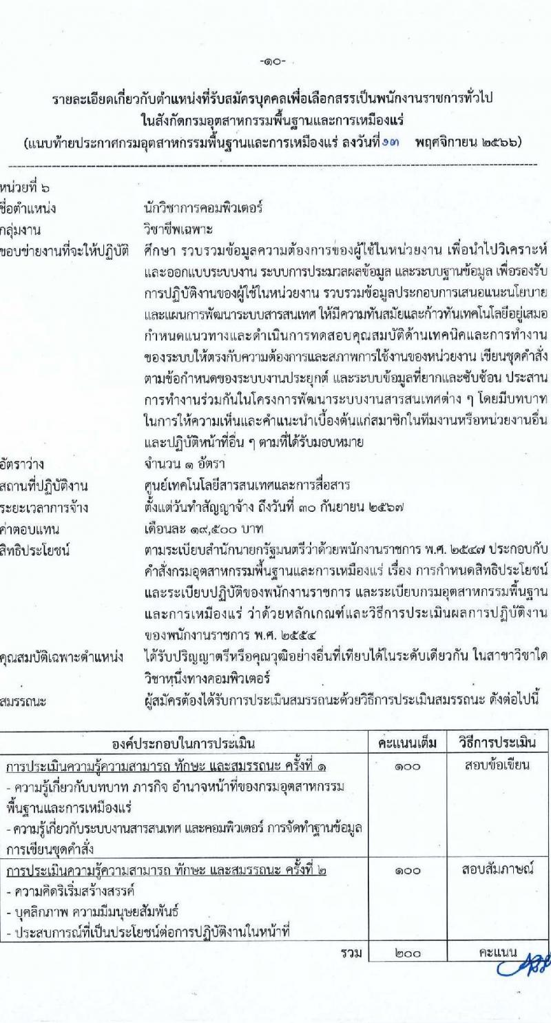 กรมอุตสาหกรรมพื้นฐานและการเหมืองแร่ รับสมัครบุคคลเพื่อเลือกสรรเป็นพนักงานราชการทั่วไป จำนวน 6 ตำแหน่ง ครั้งแรก 6 อัตรา (วุฒิ ปวส.หรือเทียบเท่า ป.ตรี) รับสมัครสอบทางอินเทอร์เน็ตตั้งแต่วันที่ 21-28 พ.ย. 2566