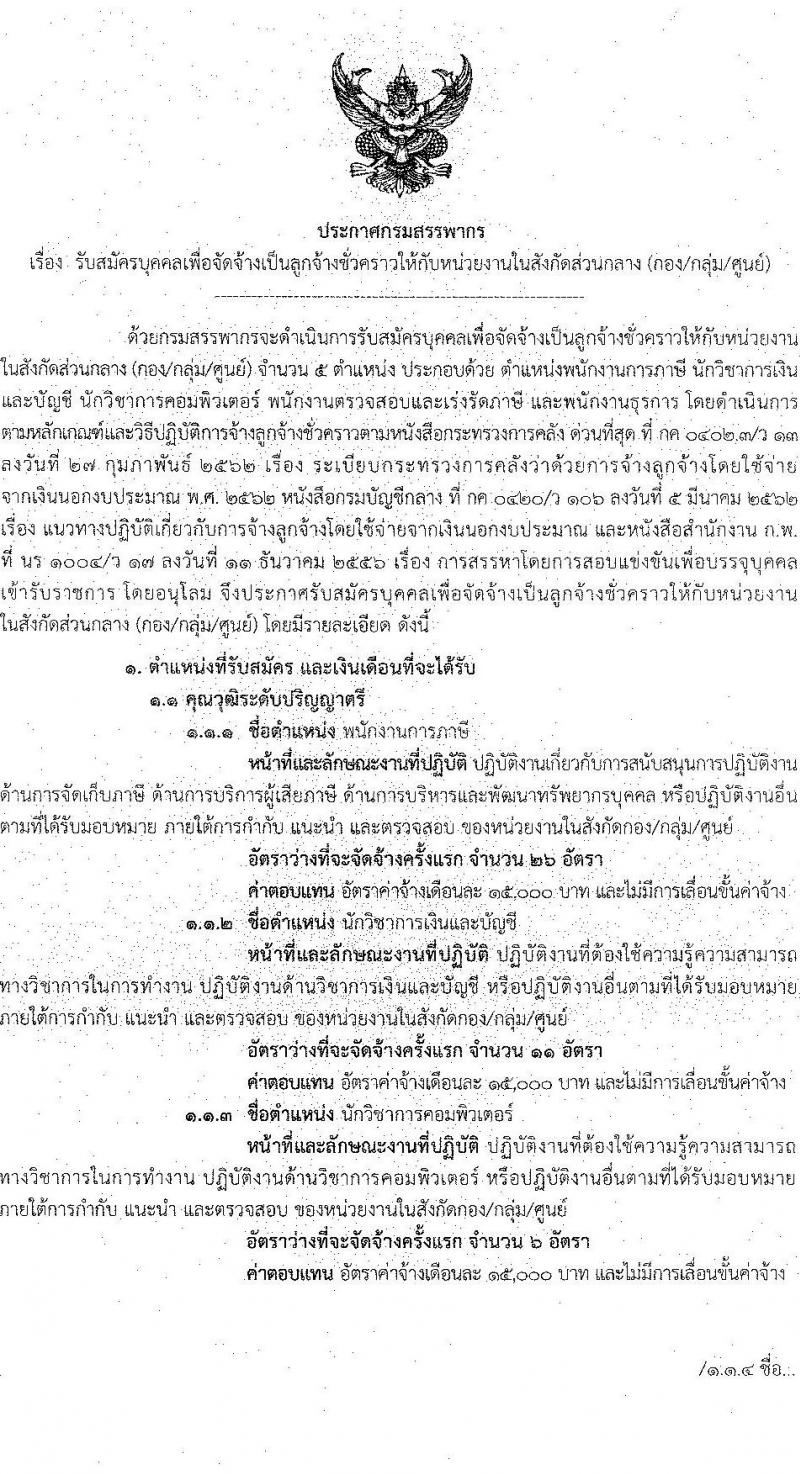 กรมสรรพากร รับสมัครบุคคลเพื่อจัดจ้างเป็นลูกจ้างชั่วคราว จำนวน 5 ตำแหน่ง ครั้งแรก 126 อัตรา (วุฒิ ปวช. ป.ตรี) รับสมัครสอบด้วยตนเองตั้งแต่วันที่ 7-14 ธ.ค. 2566