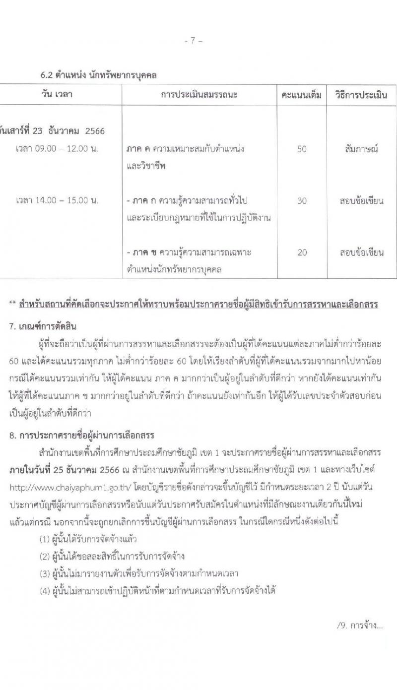 สำนักงานเขตพื้นที่การศึกษาประถมศึกษาชัยภูมิ เขต 1 รับสมัครสอบคัดเลือกบุคคลเพื่อสรรหาและเลือกสรรเป็นพนักงานราชการ จำนวน 2 ตำแหน่ง 6 อัตรา (วุฒิ ม.ต้น ปวช. ป.ตรี) รับสมัครสอบตั้งแต่วันที่ 7-14 ธ.ค. 2566