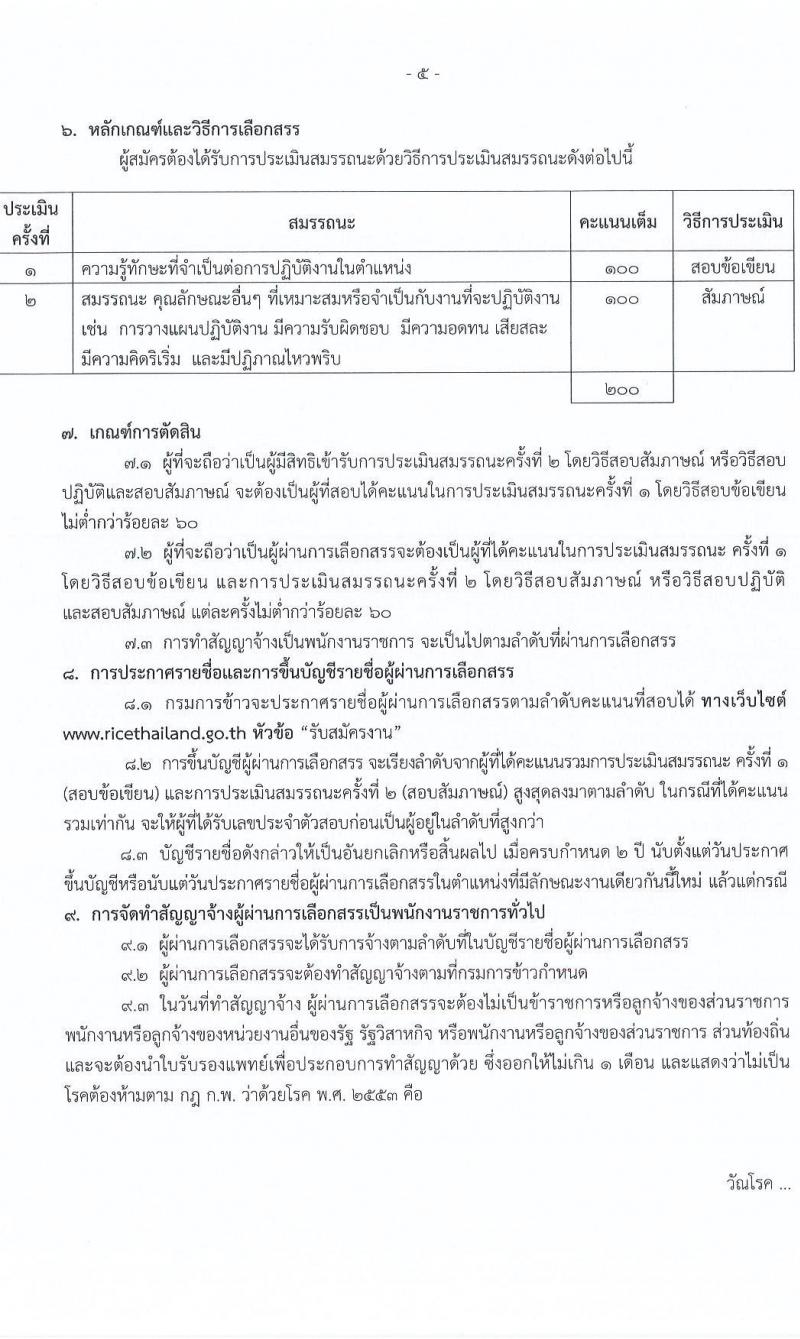 กรมการข้าว รับสมัครบุคคลเพื่อเลือกสรรเป็นพนักงานราชการ จำนวน 4 ตำแหน่ง 4 อัตรา (วุฒิ ม.ต้น ม.ปลาย ป.ตรี) รับสมัครสอบด้วยตนเอง ตั้งแต่วันที่ 2-8 ม.ค. 2567 หน้าที่ 5