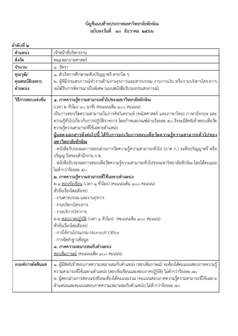 มหาวิทยาลัยทักษิณ รับสมัครคัดเลือกบุคคลเพื่อเป็นลูกจ้าง จำนวน 10 ตำแหน่ง ครั้งแรก 17 อัตรา (วุฒิ ป.ตรี) รับสมัครสอบทางอินเทอร์เน็ต ตั้งแต่วันที่ 30 ธ.ค. 2566 - 15 ม.ค. 2567 หน้าที่ 5