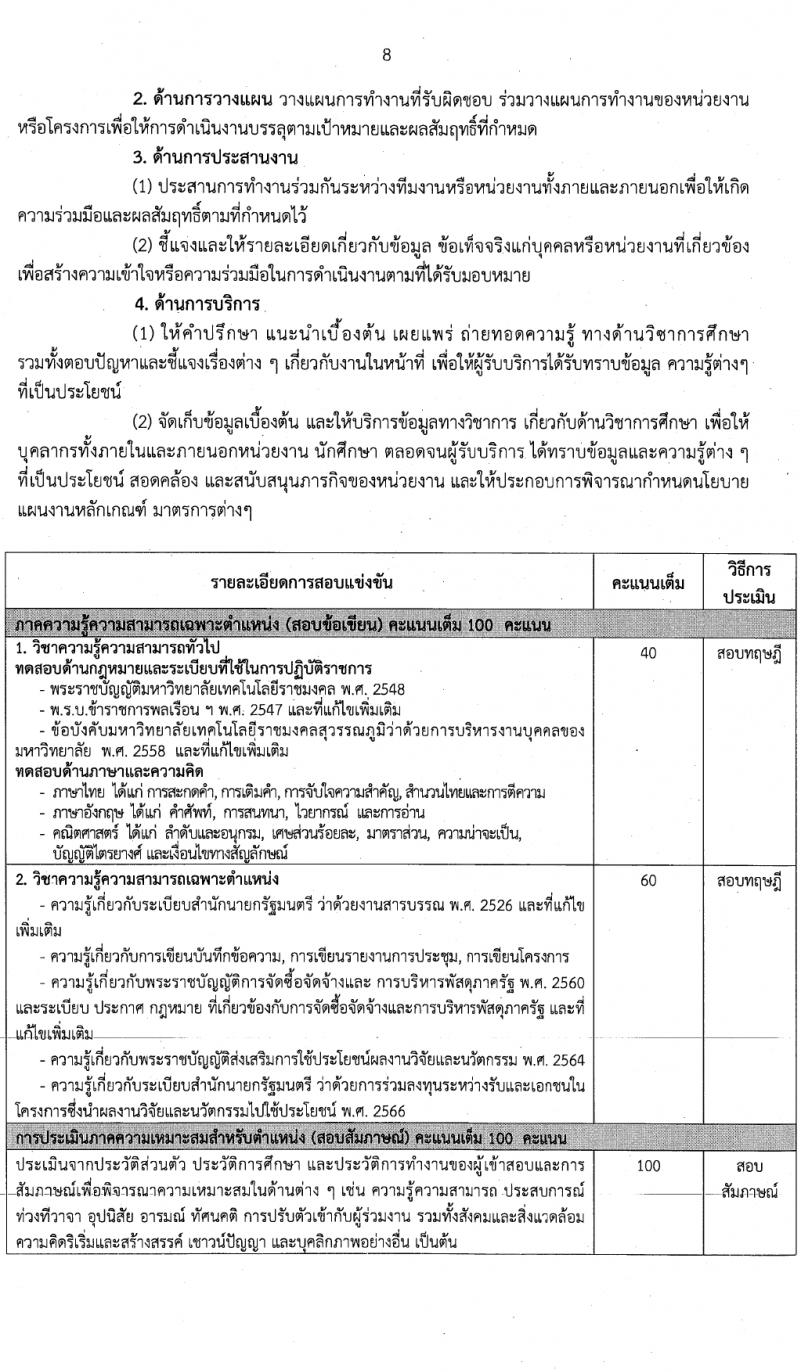 มหาวิทยาลัยเทคโนโลยีราชมงคลสุวรรณภูมิ รับสมัครบุคคลเพื่อเลือกสรรเป็นพนักงานมหาวิทยาลัย สายสนับสนุน 2 ตำแหน่ง 2 อัตรา (วุฒิ ป.ตรี) รับสมัครสอบทางอินเทอร์เน็ต ตั้งแต่วันที่ 1-14 ก.พ. 2567 หน้าที่ 8