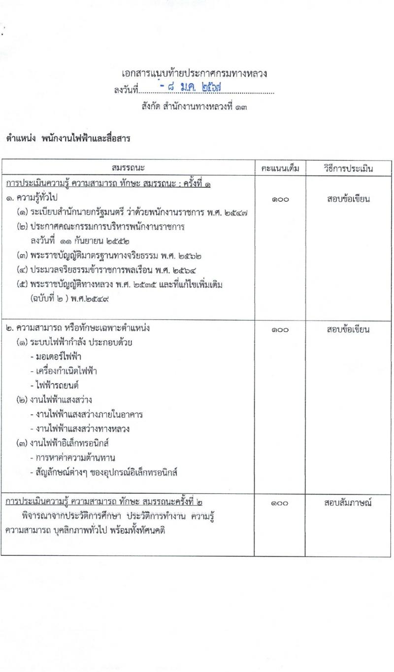 กรมทางหลวง รับสมัครบุคคลเพื่อเลือกสรรเป็นพนักงานราชการ 7 อัตรา (วุฒิ ปวช. ปวท. ปวส.) รับสมัครสอบด้วยตนเอง ตั้งแต่วันที่ 25 ม.ค. - 2 ก.พ. 2567 หน้าที่ 13
