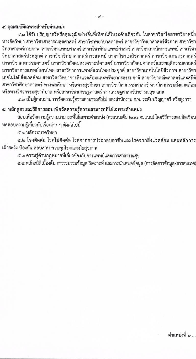 กรมควบคุมโรค รับสมัครสอบแข่งขันเพื่อบรรจุและแต่งตั้งบุคคลเข้ารับราชการ 8 ตำแหน่ง ครั้งแรก 32 อัตรา (วุฒิ ปวส.หรือเทียบเท่า ป.ตรี) รับสมัครสอบทางอินเทอร์เน็ต ตั้งแต่วันที่ 22 ก.พ. - 14 มี.ค. 2567 หน้าที่ 9