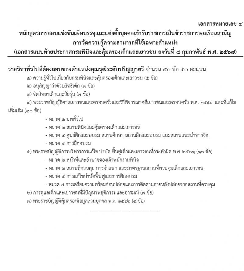 กรมพินิจและคุ้มครองเด็กและเยาวชน รับสมัครสอบแข่งขันเพื่อบรรจุและแต่งตั้งบุคคลเข้ารับราชการ 10 ตำแหน่ง ครั้งแรก 36 อัตรา (วุฒิ ปวส.หรือเทียบเท่า ป.ตรี) รับสมัครสอบทางอินเทอร์เน็ต ตั้งแต่วันที่ 16 ก.พ. - 12 มี.ค. 2567 หน้าที่ 28