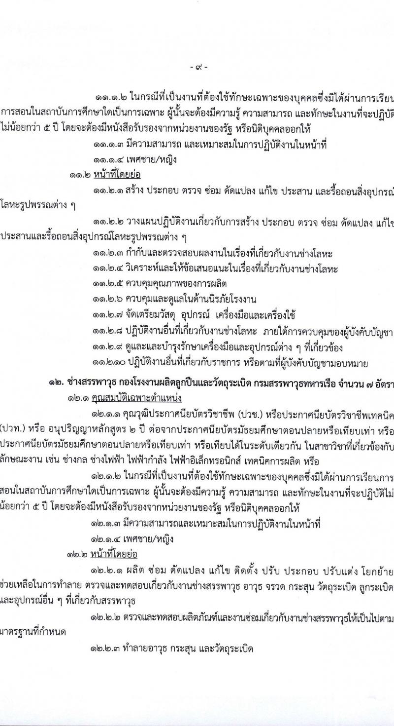 กรมสรรพาวุธทหารเรือ รับสมัครบุคคลเพื่อเลือกสรรเป็นพนักงานราชการ 39 อัตรา (วุฒิ ปวช. ปวส.) รับสมัครสอบด้วยตนเอง ตั้งแต่วันที่ 16 ก.พ. - 1 มี.ค. 2567 หน้าที่ 13