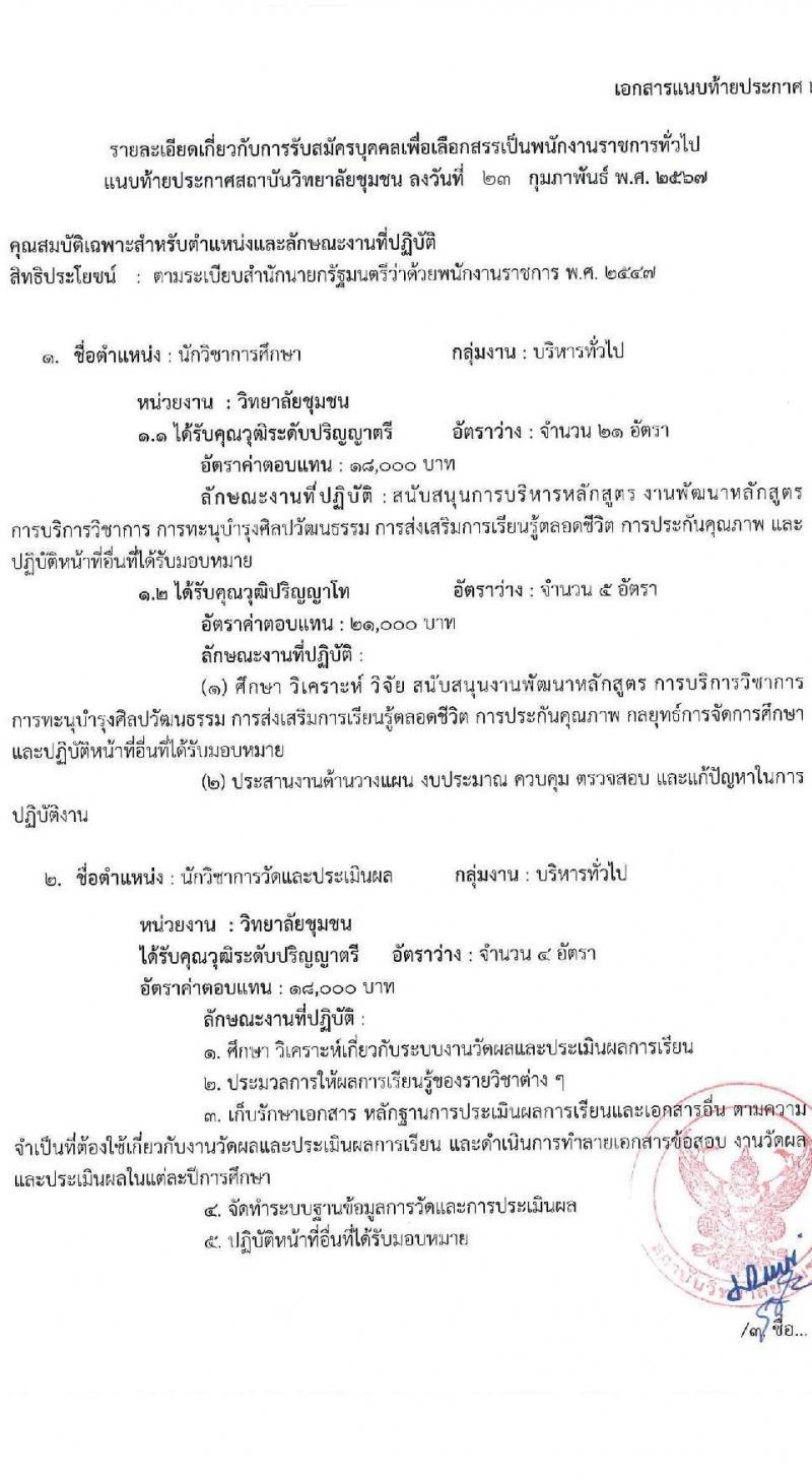 สถาบันวิทยาลัยชุมชน รับสมัครบุคคลเพื่อเลือกสรรเป็นพนักงานราชการ 8 ตำแหน่ง ครั้งแรก 45 อัตรา (วุฒิ ป.ตรี ป.โท) รับสมัครสอบทางอินเทอร์เน็ต ตั้งแต่วันที่ 5-11 มี.ค. 2567 หน้าที่ 12