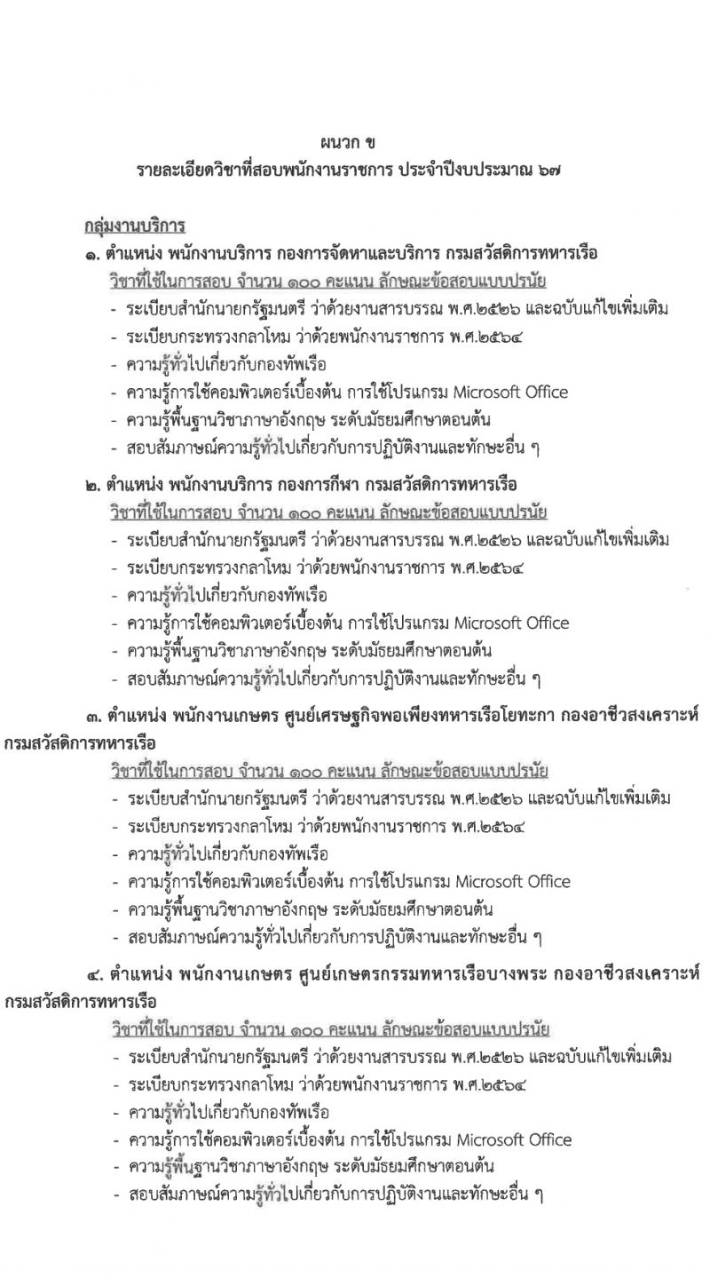 กรมสวัสดิการทหารเรือ รับสมัครบุคคลเพื่อเลือกสรรเป็นพนักงานราชการ 4 ตำแหน่ง 9 อัตรา (วุฒิ ม.3 ปวช.) รับสมัครสอบด้วยตนเอง ตั้งแต่วันที่ 11-15 มี.ค. 2567 หน้าที่ 9