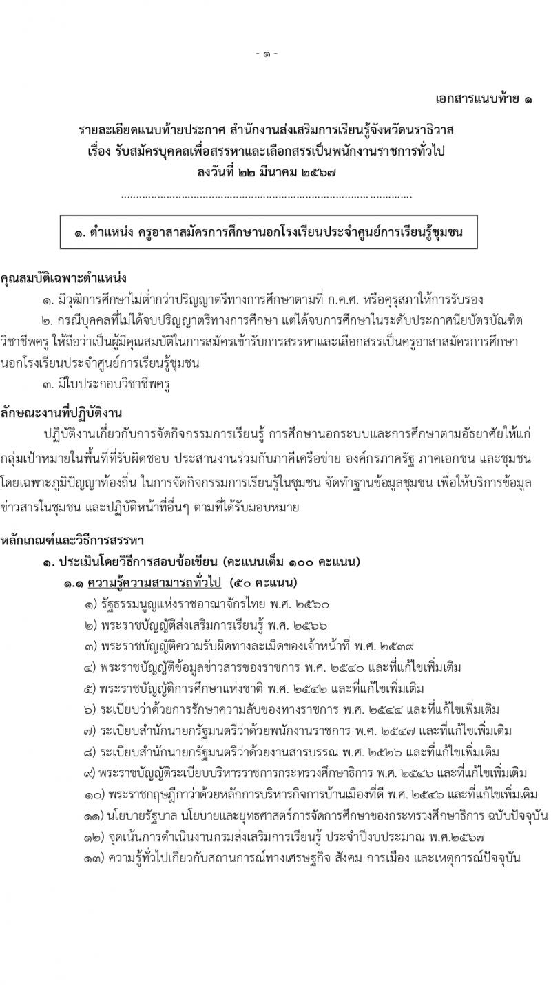 สำนักงานส่งเสริมการเรียนรู้จังหวัดนราธิวาส รับสมัครบุคคลเพื่อเลือกสรรเป็นพนักงานราชการ 5 อัตรา (วุฒิ ป.ตรี) รับสมัครสอบด้วยตนเอง ตั้งแต่วันที่ 1-5 เม.ย. 2567 หน้าที่ 6